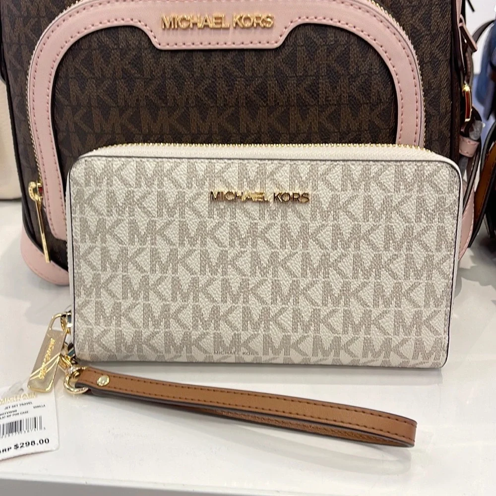 Michael Kors MK Signature Large Flat Multi-Function Phone Case Wallet Wristlet